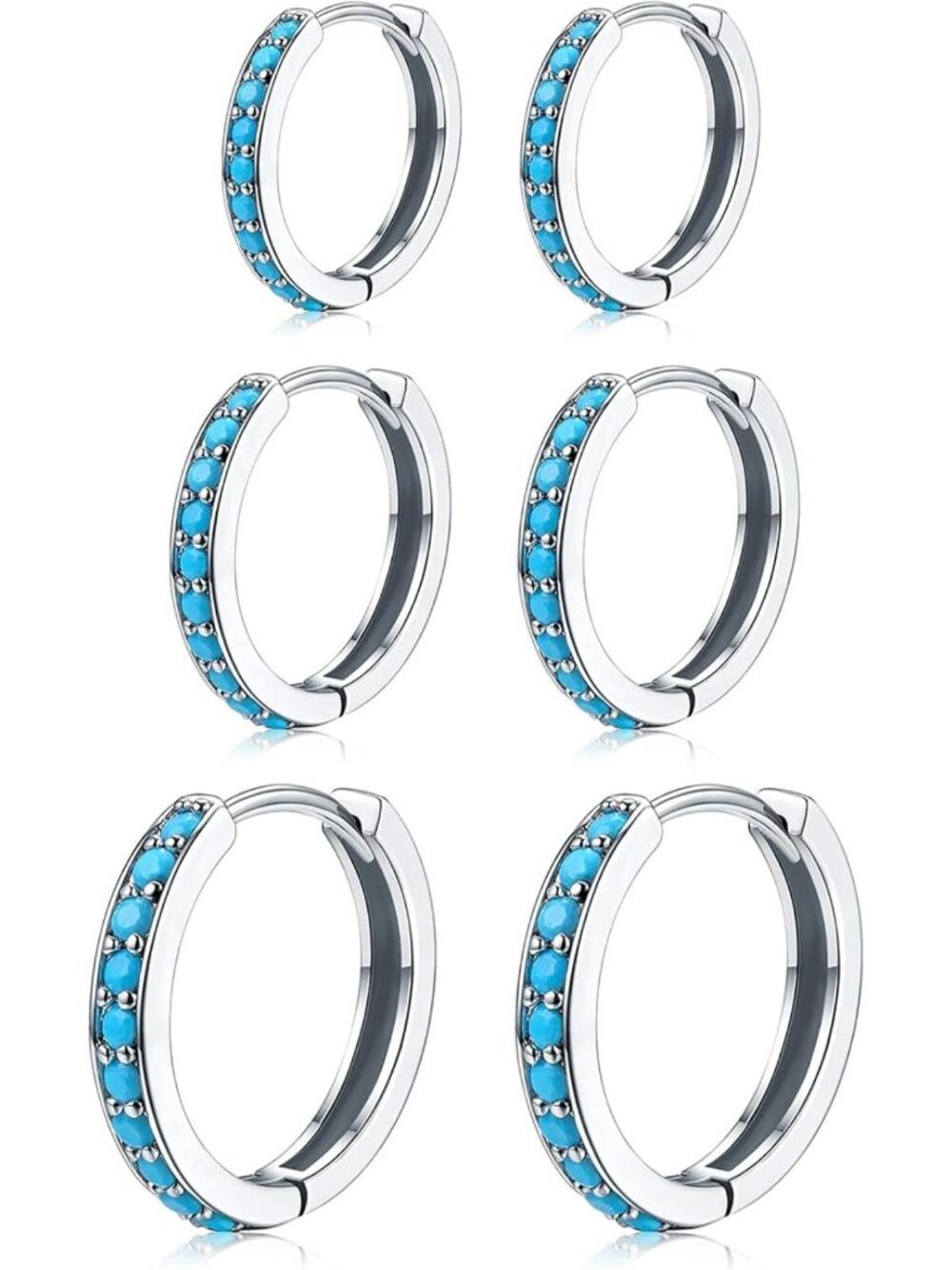 Turquoise Mini Hoop Earrings Set - 3 Pairs Huggie & Cartilage Ear Cuffs for